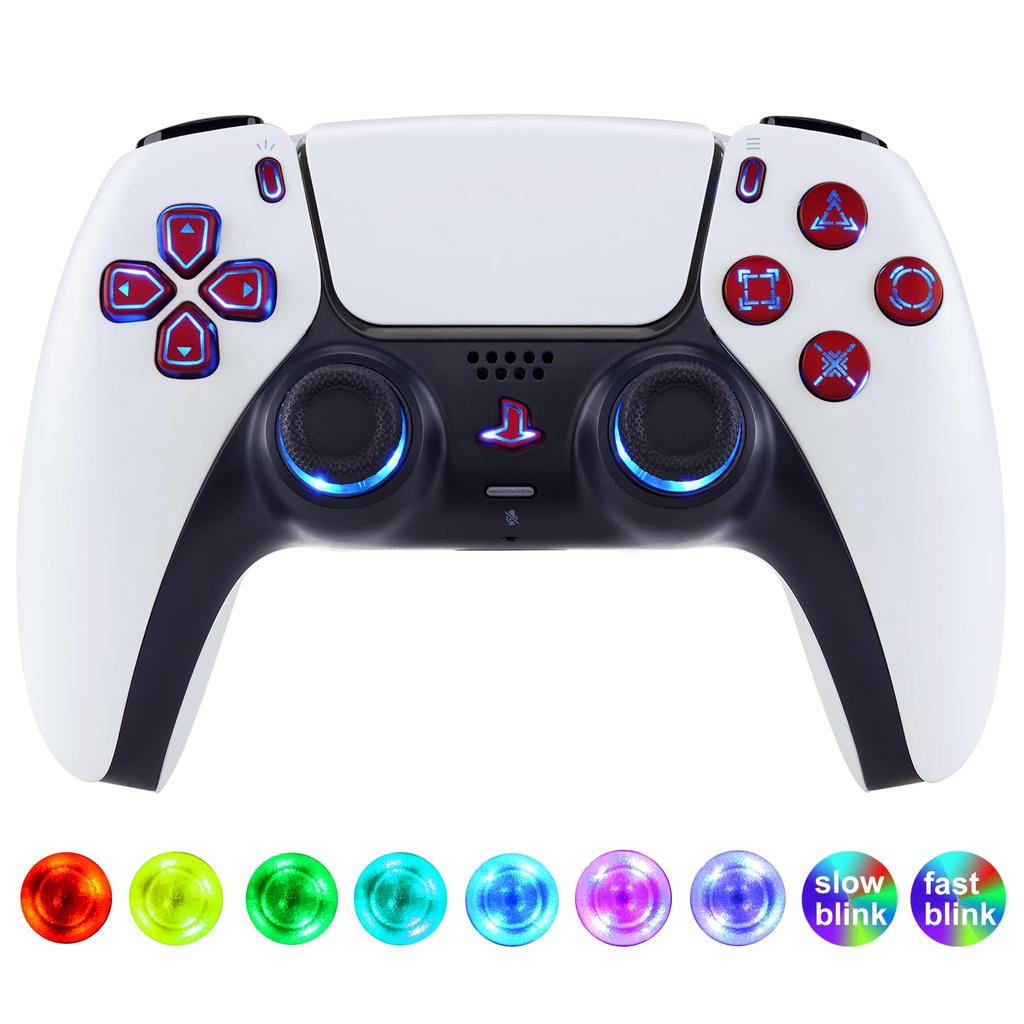 This is not a but an eXtremeRate PS5 controller and with a DTF V3 LED kit in Scarlet featuring multicolored illumination for the share and home face