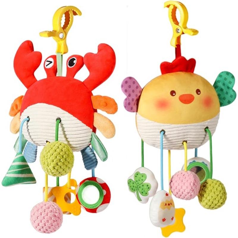 Baby Car Seat Stroller Plush Hanging Rattle Toys Newborn Crib Bed Around Toy Crab Animal with Teether Rattle Sound Mirror Clip