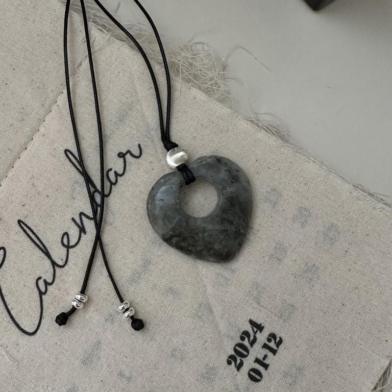 S925 Sterling Silver Niche Design By Heart-Shaped Love Natural Stone Sweater Chain Korean Style Retro Necklace 925 silver