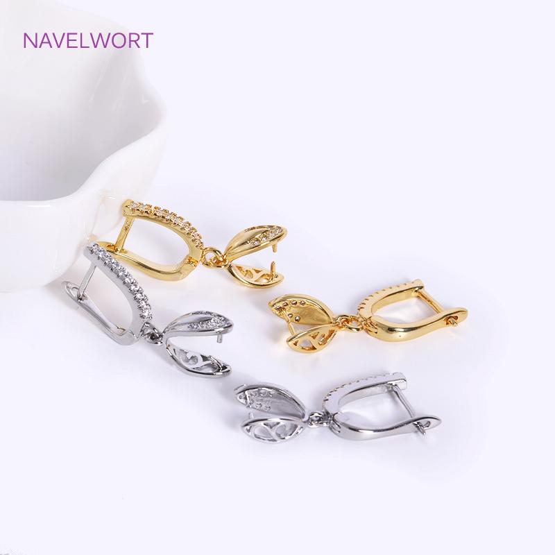 Trendy Brass Metal Inlaid Zircon U Earring Clasp Findings Earring Hook With Clamp Pinch Clip Bails,Premium Luxury Accessories