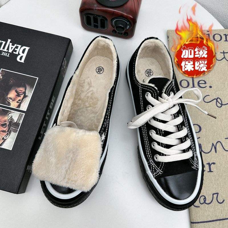 Winter New Blue Velvet High-top Canvas Shoes Warm Women's Shoes 1970s Classic Versatile Student Casual Board Shoes