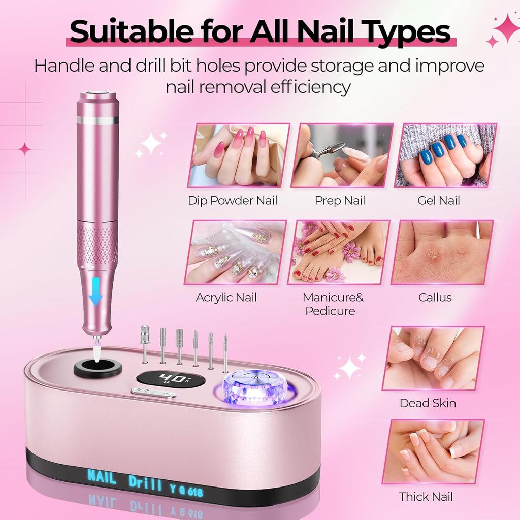 40000RPM Electric Nail File Drill Professional Kit, Drill Machine with LCD Display, Manicure Pedicure Polishing Acrylic Gel Nail Grinder for Salon,