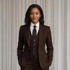 Dark Brown Striped Women Suit 3 Piece Elegant Peak Lapel Single Breasted Wear Wedding Office Lady Daily Smart Casual Outfit