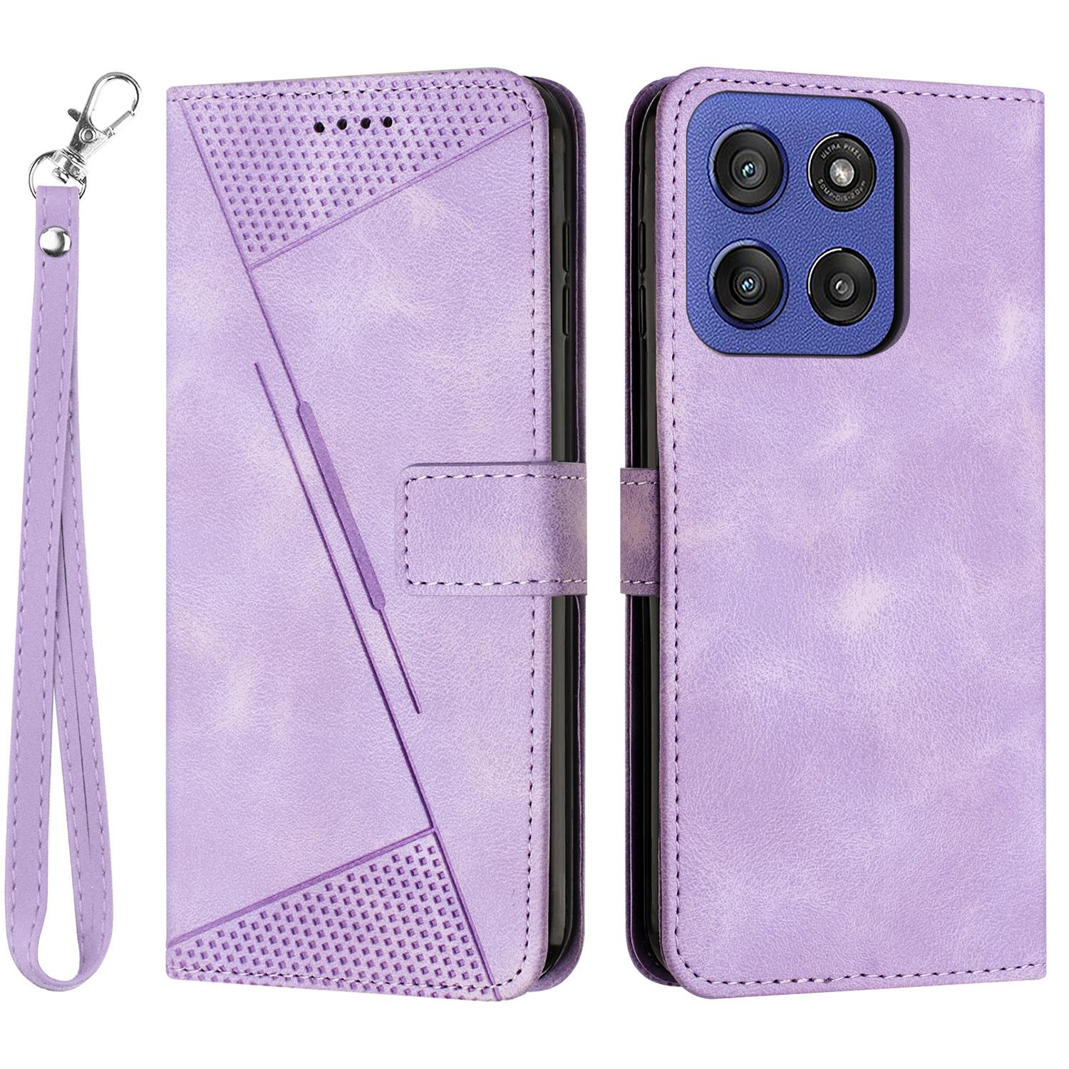 

Leather Case for Motorola Edge 60 5G/60 Fusion 5G/Edge (2025) 5G Imprinted Triangle Phone Cover Purple