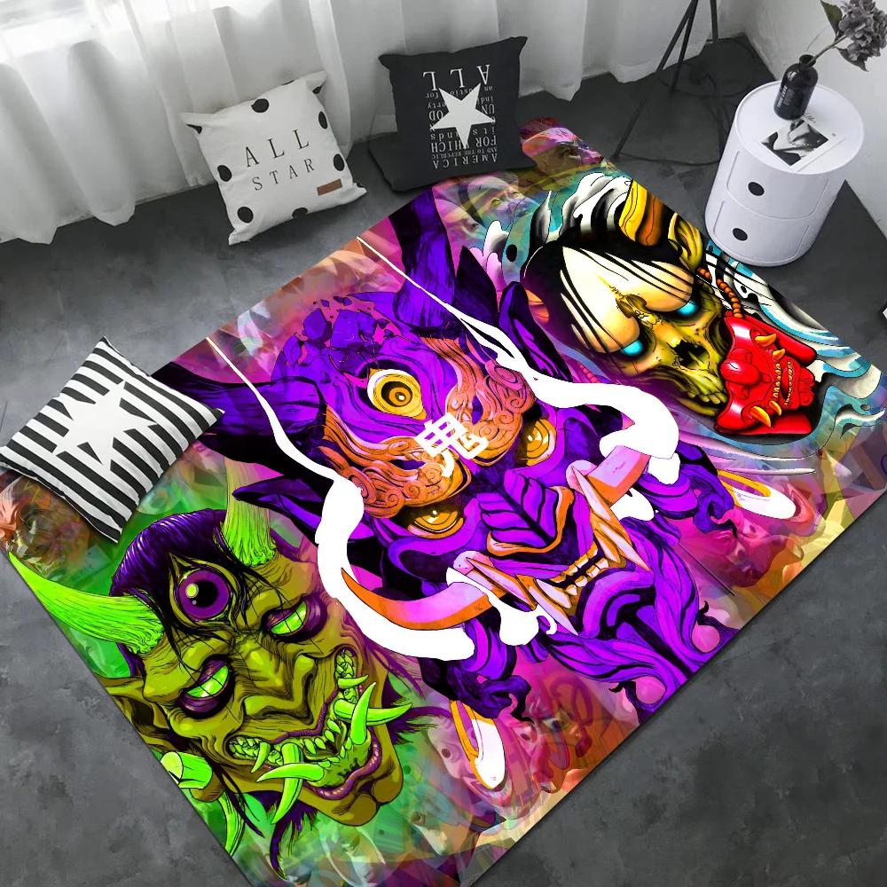 Japanese Oni Hannya Samurai Long Rugs Kids Room Bedroom Decoration Balcony Anti-Slip Doormat Living Room Alfombra
