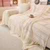 Solid Color Embroidered Sofa Towel with Lace Edge Ruffle Hem, Linen-Like Fabric Home Decor Universal Sofa Cover for Living Room