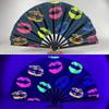 Ventilateur Psychedélique Néon Vibrant 13 pouces Papillon Ventilateur Luminescent Réactif aux UV Cosplay