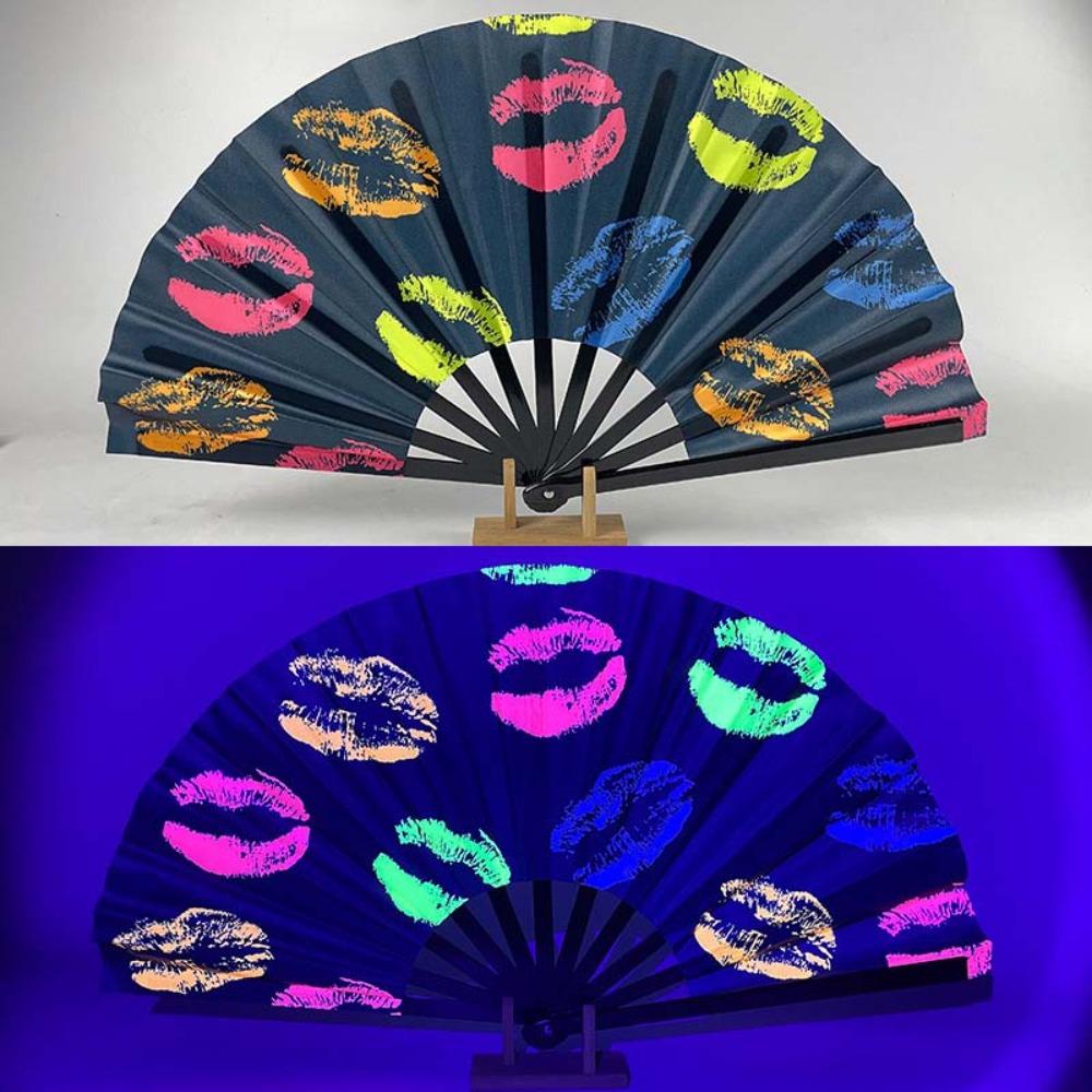 Ventilateur Psychedélique Néon Vibrant 13 pouces Papillon Ventilateur Luminescent Réactif aux UV Cosplay
