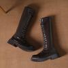 thick-soled knight boots for women, long British Martin boots, small lace-up thin boots for women