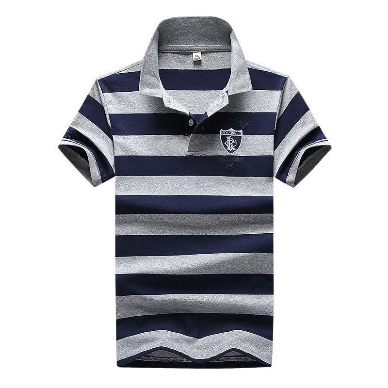 

Men s Plus-Size Striped Cotton Short-Sleeve Polo Shirt L сірий колір/синій