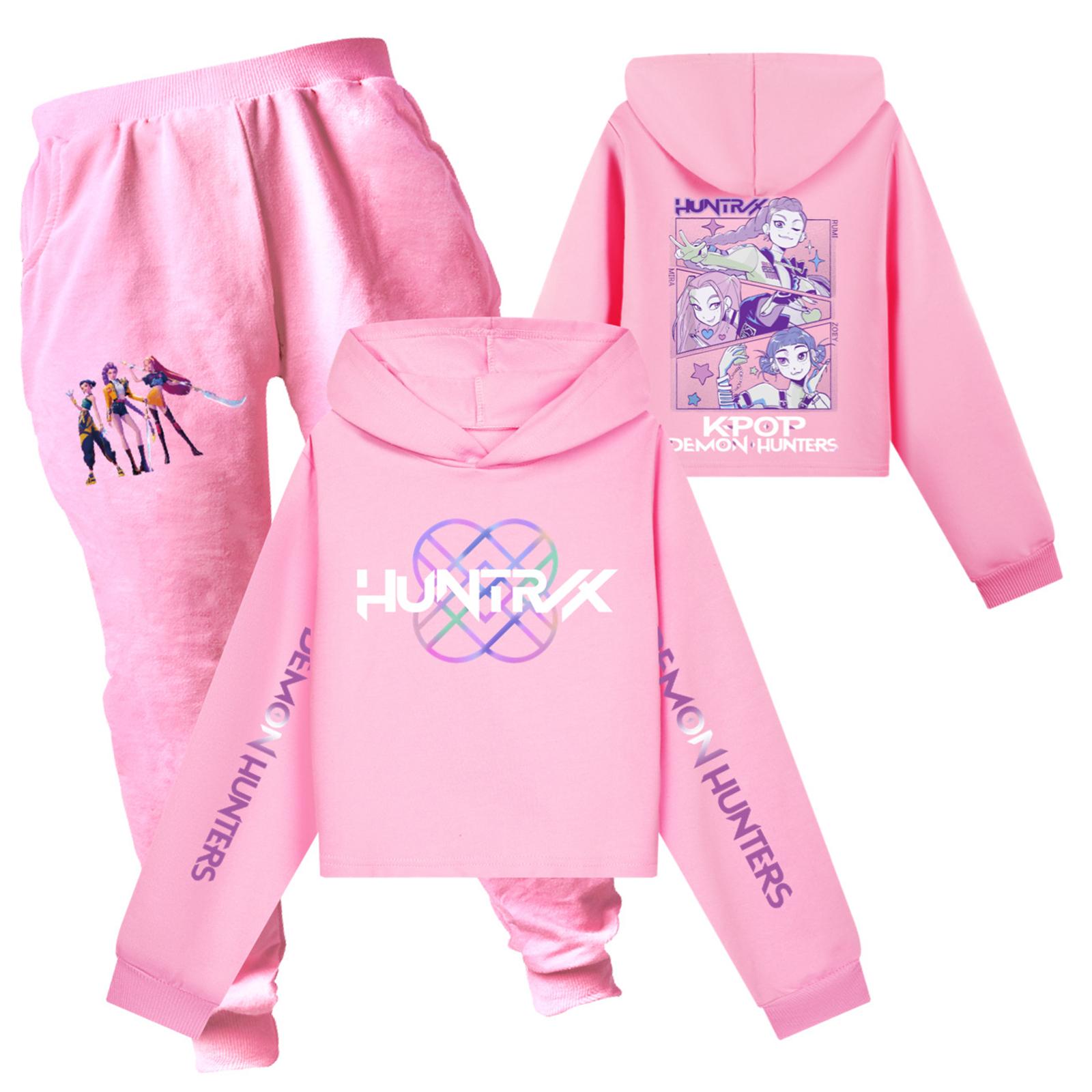 

Детский худи и брюки, двухпредметный спортивный костюм, комплект свитшота с длинным рукавом и принтом 110 розовый