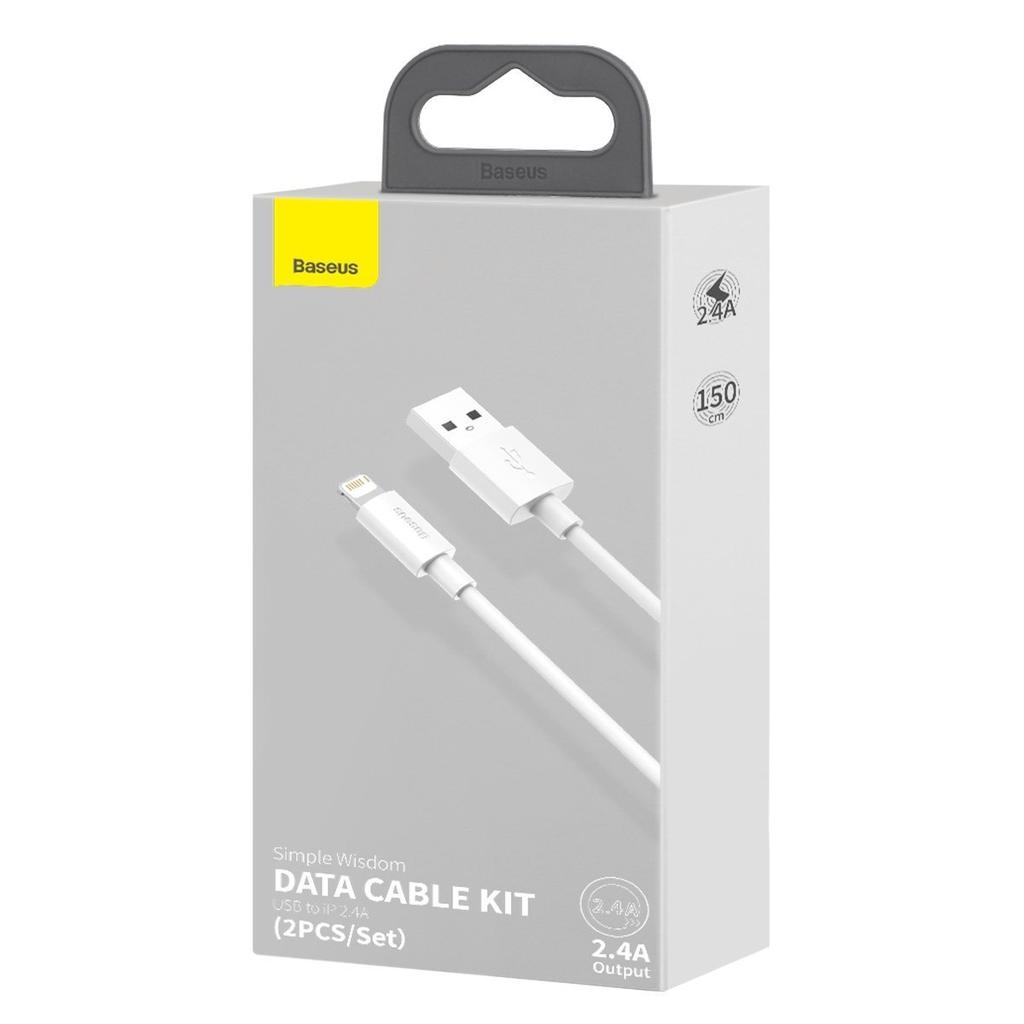 Kabel Usb Do Lightning Baseus Simple Wisdom, 2.4A, 1.5M (Biały) 2Szt.