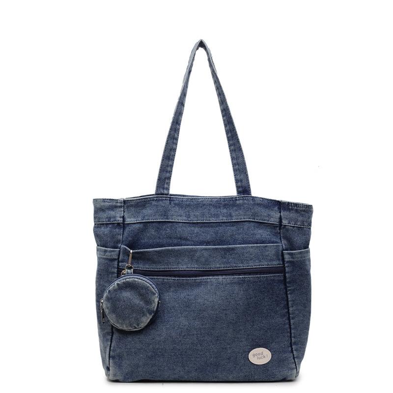 Denim bag women's large-capacity autumn and winter versatile casual shoulder bag student class tote bag
