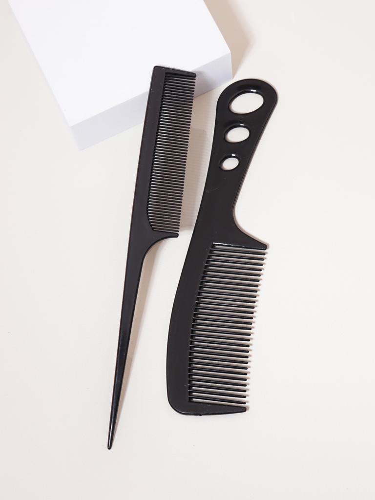 2-piece black thickened wide toothed plastic comb set, pointed ponytail comb, hairstyle tool comb Special for real hair wigs