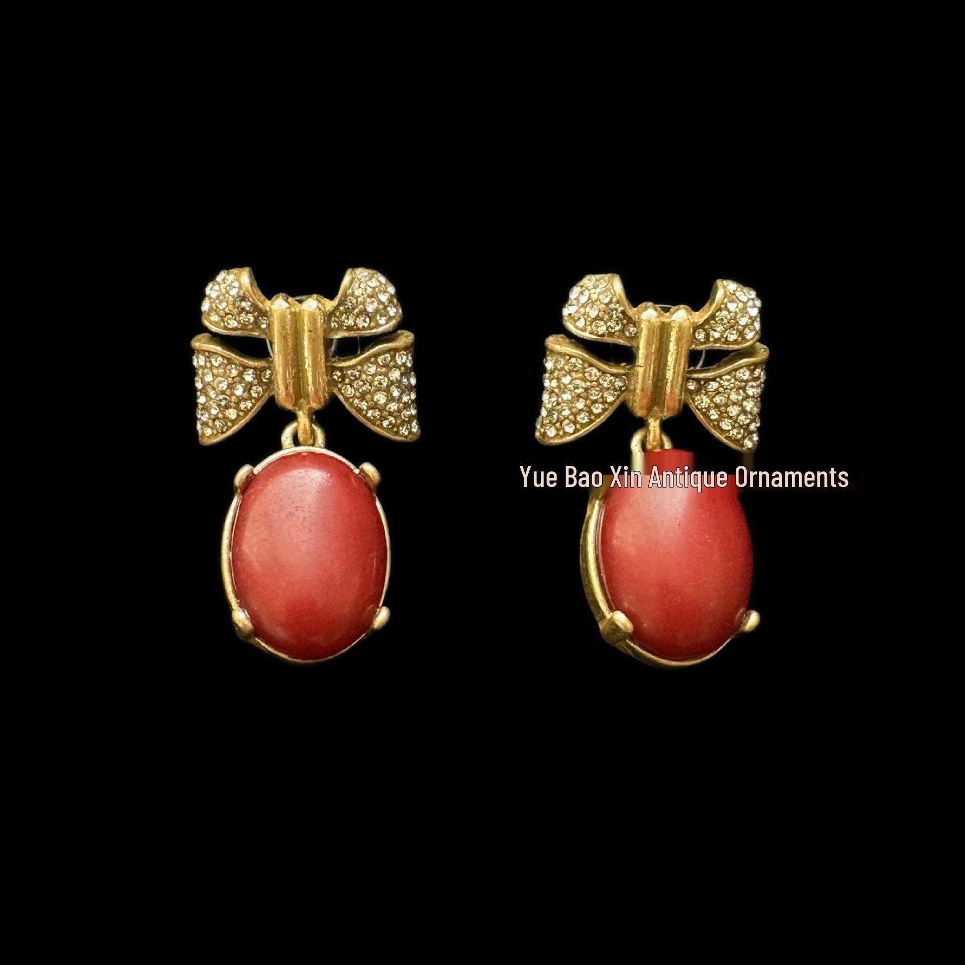 Vintage Red & Green Western Retro Earrings with 925 Silver Needle for Women