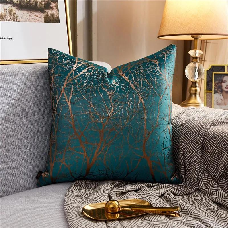 1 Adet Jakarlı Lüks Yastık Kılıfı 45x45cm Yüksek Kalite Dekoratif Kanepe Yastığı Kılıfı Dekoratif Yastık Kılıfı Bej/Mavi Yastık Kılıfları