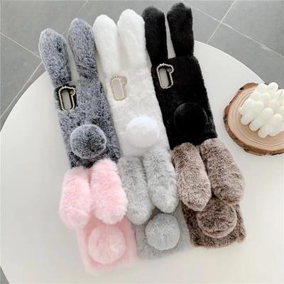Soft Plush Warm Winter Furry Rabbit Bunny Case For Samsung Galaxy A57/37/17/07 A56/36/26/16/06 A55/35/25/15/05 Skin Feel Cover