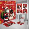 4Pcs Christmas Shower Curtain Bathroom Set Black Santa Claus Girl Non Slip Rugs Toilet Lid Cover Bath Mat with 12 Hooks Xmas Decorations