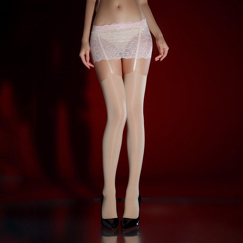 New lace transparent bodycon dress with integrated suspenders and glossy stockings for women, sexy long stockings with silky allure
