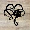 Modern Laser-Cut Iron Heart Paw Print Wall Decor, Indoor Outdoor Metal Art, Gift for Pet Lovers