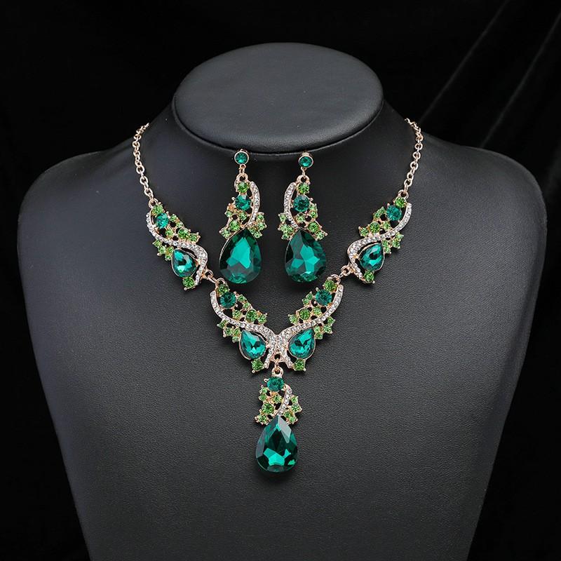 Vintage Statement Necklace Earrings Set Alloy Plated Jewelry Evening Party Wedding