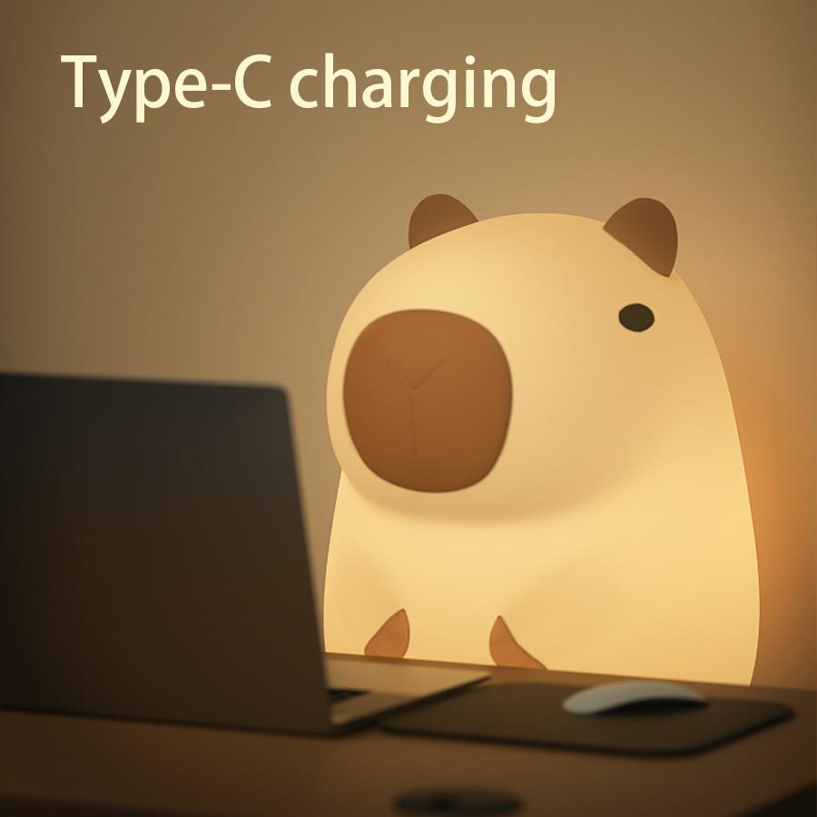Cute Cartoon Capybara Silicone Night Light Timing Dimming Sleep Night Lamp USB Rechargeable for Children Bedside Birthday Gift