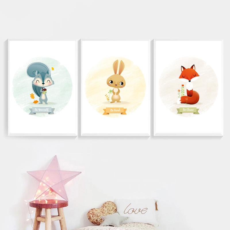 Animal Rabbit Fox Art Poster Children's Canvases Room Paintings For Nursery Decorative Prints Wall Posters No Frame