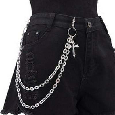 Trendy Skull & Cross Double-Layer Metal Chain Pendant for Men's Hip-Hop Pants