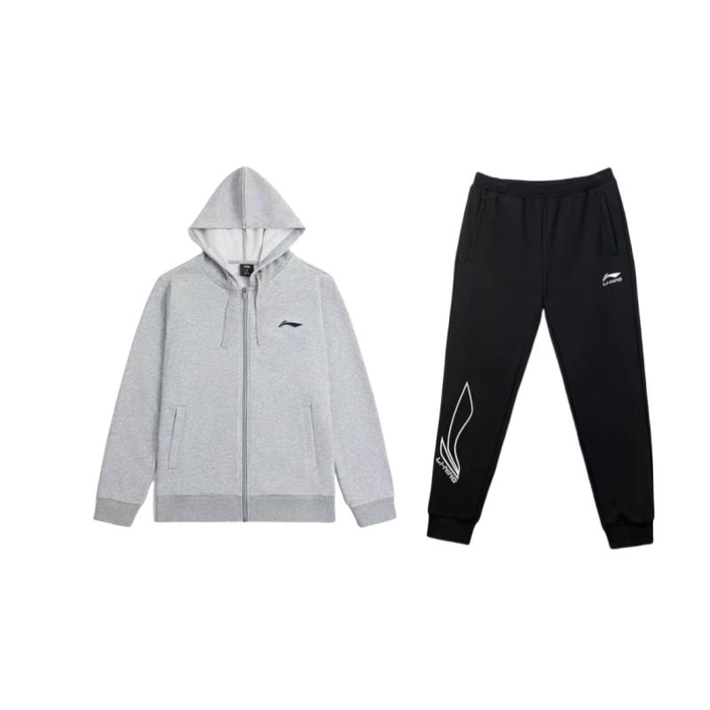 

Li-Ning Embroidered Logo Hooded Cardigan Loose Long Sleeve Sweatshirt Comfortable Versatile Long Pants Casual Sports Suit YWDV363-2+YKLU331-1 XL