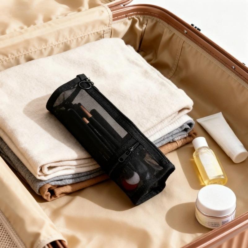 Portable Makeup Brush Storage Bag Mesh Dual-use Brush Case Simple Large Capacity Brush Bucket Holder Travel Stand-up Pouch