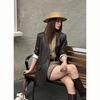 KOMPASU Women's Premium PU Leather Blazer Jacket