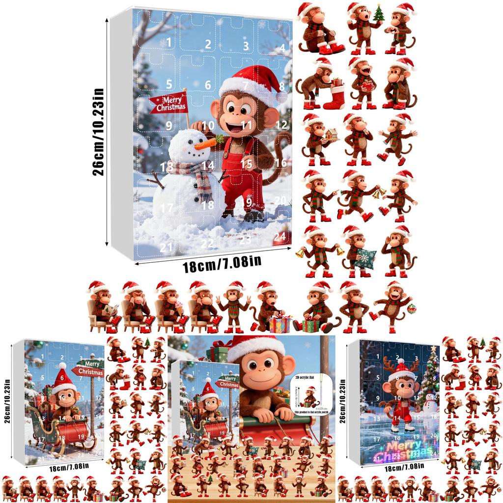 Christmas Countdown Blind Box With Monkey Christmas Tree Ornaments For Holiday Decor