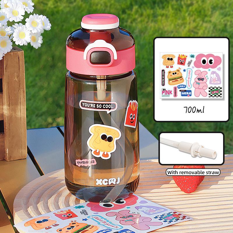 New Cute Water Bottle For Kids Girls Female Transparent Plastic Cup Large Capacity Outdoor Sports Portable Sippy Cup BPA Free