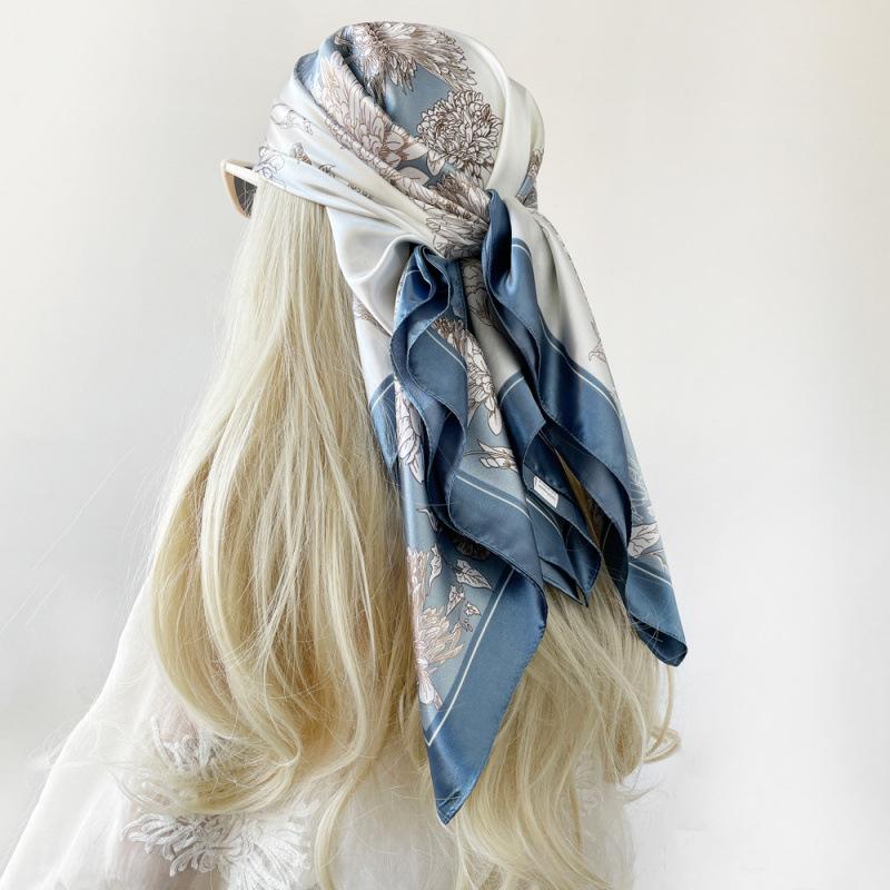 Silk Scarf for Women's Big Square Scarf New Printed Retro Bag Headscarf Middle Eastern Satin Scarf