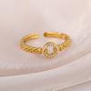 Zircon Chain Cross Rings For Women Vintage Gold Color Stainless Steel Geometric Open Ring Fashion Wedding Aesthetic Jewelry Gift