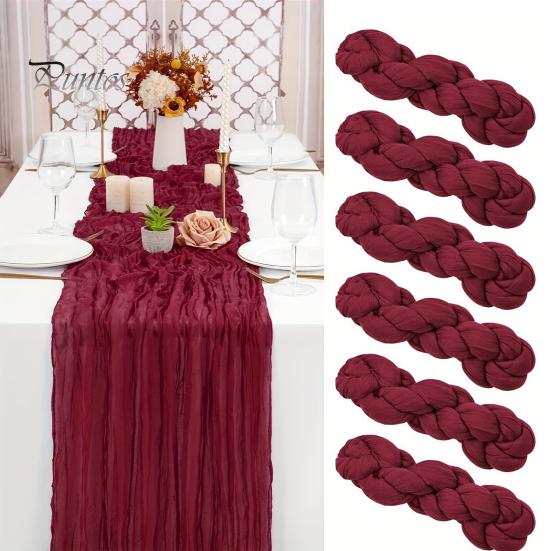 Soft Polyester Table Runner Rustic Cheesecloth Runner, Wedding Sheer Kitchen Dining Accessory Boho for Bridal Shower Baby Elegant Party