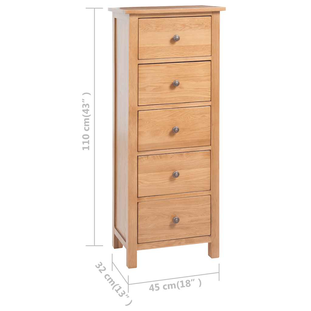 Tall Dresser with Drawers 45 x 32 x 110 cm Solid Oak Wood
