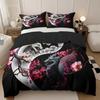 Dragon And Cherry Blossom Duvet Cover Set - Soft High-Definition Digital Print, Black with Pink Blossoms, Soft Breathable
