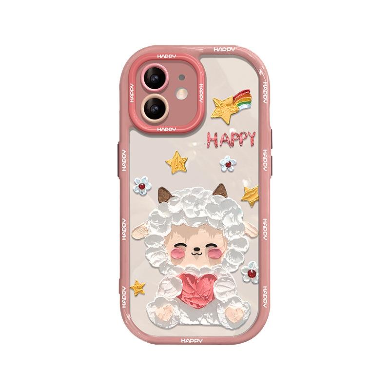 Applicable To Apple 15 Mobile Phone Case Iphone14pro Cute Oil Painting Lamb 13 Full Cover Anti-fall 12 Transparent Xs/xr