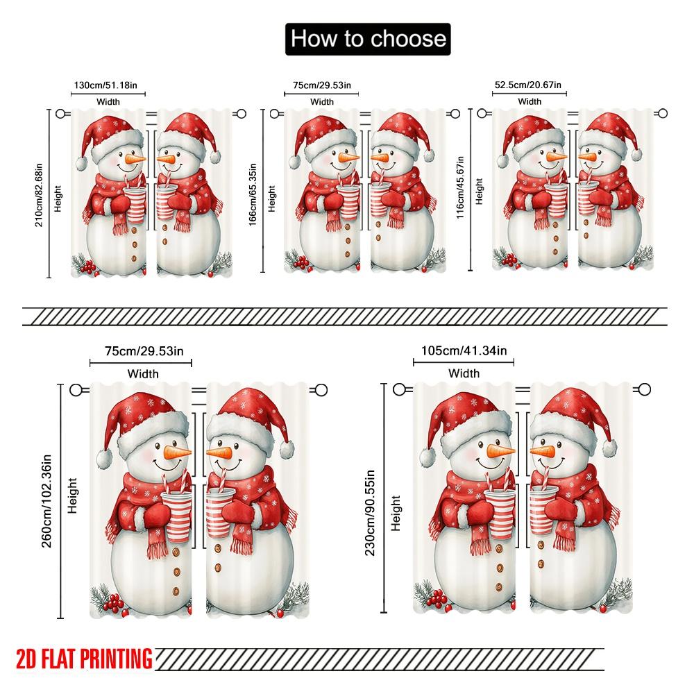 2pcs,2D Plane Printing Creative Curtains Cute Snowman Christmas Winter (2) Durable 100% Polyester Fabric (without Rod) Room
