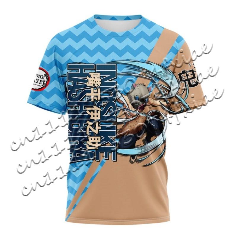 Men's/Women's New Tanjiro Kamado T-Shirt Short Sleeve Demon Slayer Water Breathing Print Anime Fan Fashion Casual Streetwear