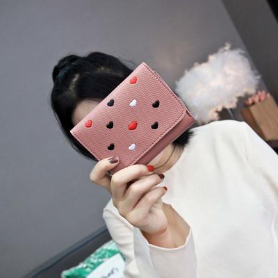 Cute Heart Shape Embroidery Women Wallet for Coin Card Cash Fashion Lady Small Purse Short Solid Fem