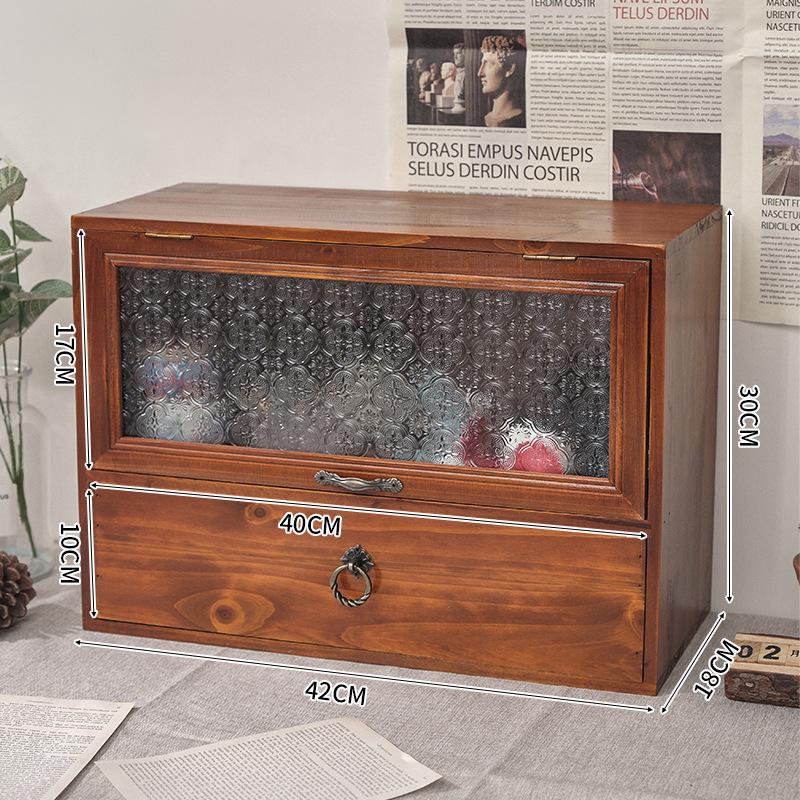 

Ретро Настольный ящик для хранения с откидной крышкой, выдвижным ящиком и подставкой для чашки