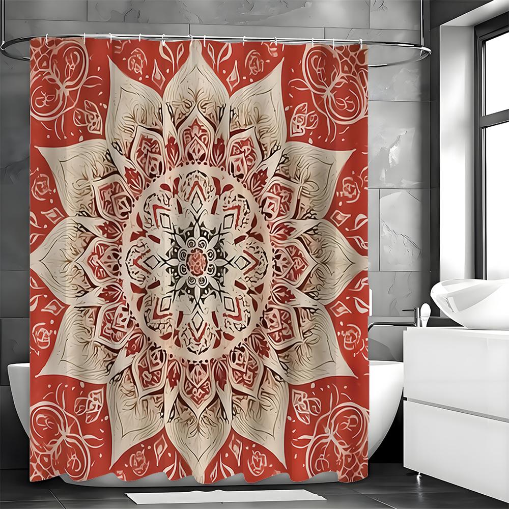 Duschdraperi med kalejdoskopmönster, Dekorativt duschdraperi för badrum, Vattentätt duschdraperi med krokar