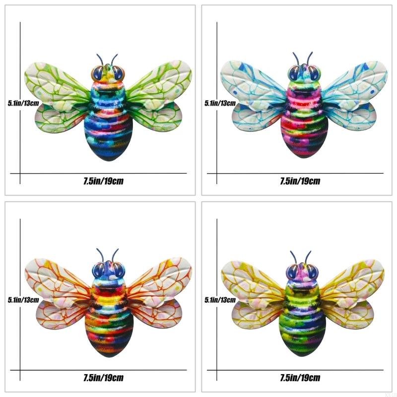 KX4B Eye Catching Metal Bees Ornament Colorful 3D Bees for Garden Yard Decoration (Set of 4)