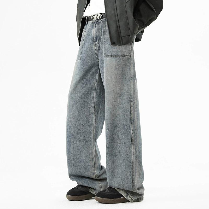 American Street Washed Vintage Jeans Men's Spring and Autumn Casual Pants Loose Wide Leg Straight Leg Pants