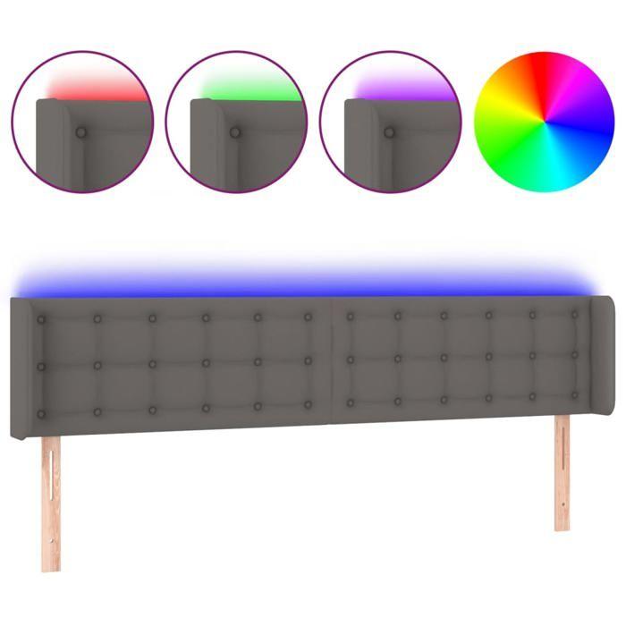 VidaXL Tête de Lit à LED Meuble de Chambre à Coucher Accessoire de Lit Double Tête de Cadre de Lit Intérieur Gris 3123336