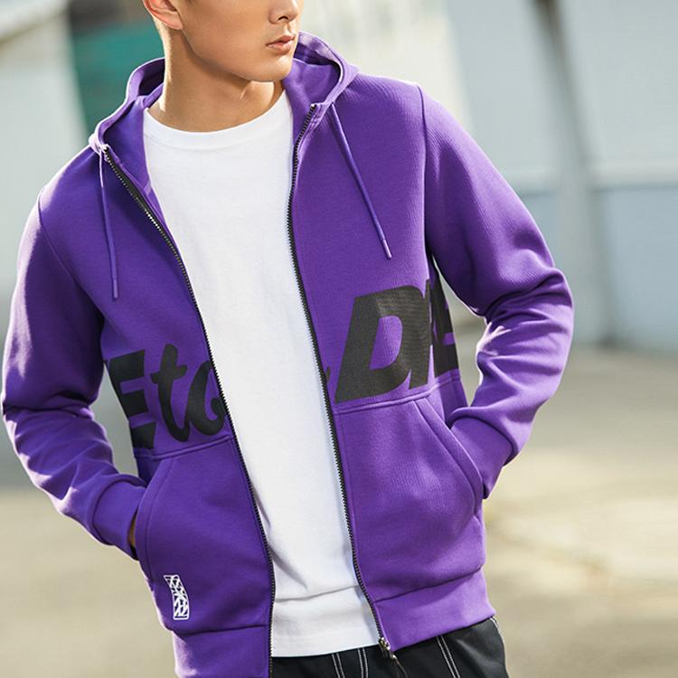 Anta Basketball Series Letter Print Knit Hooded Jacket Men Jackets Persian-Purple 152211708-4