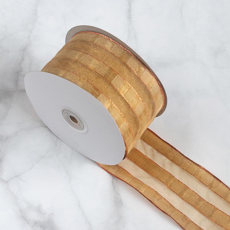 DIY Dekorativ Romantisk och Mysig Trådkant Manschett Julband Paketdekoration 6,5 cm Bred Rött, Grönt och Guld Band Julgran Krans Rosetter