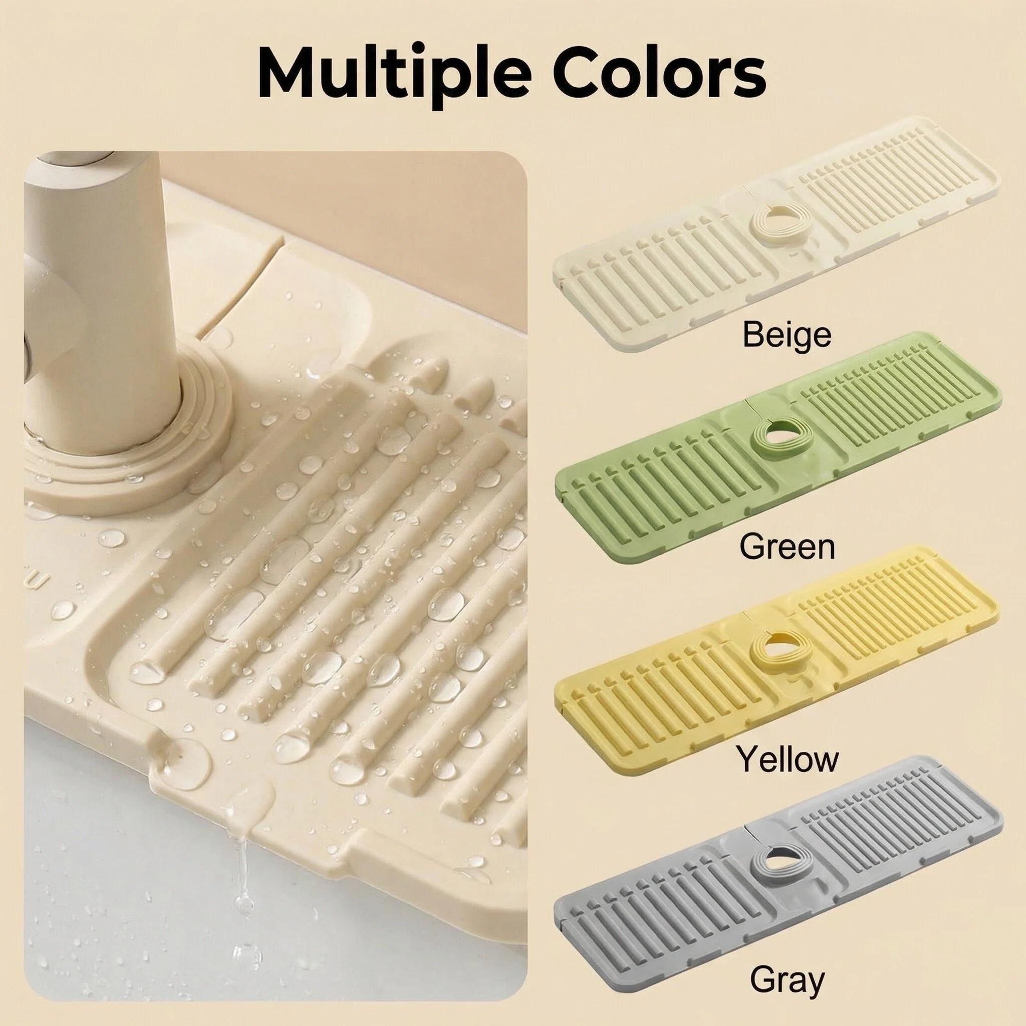 Faucet Silicone Draining Mat Anti-Splash Narrow Edge Sink Tray for Kitchen Wash Basin бежевый